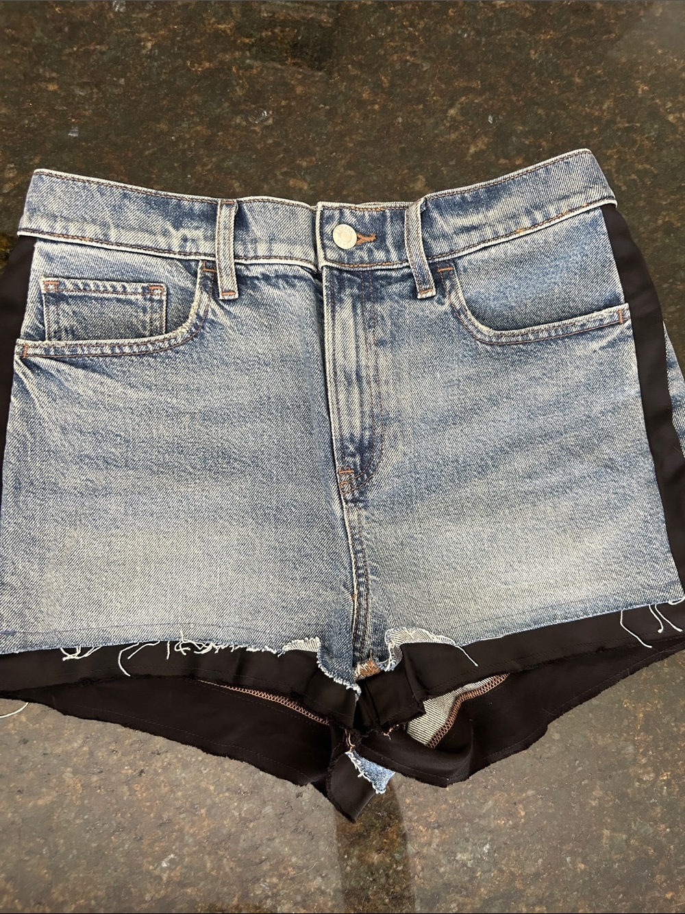 Express high rise tuxedo striped denim shorts